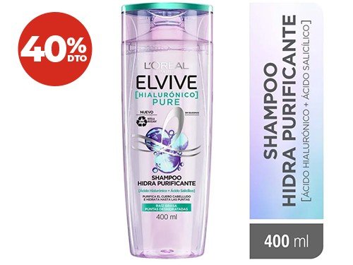 40% Shampoo Elvive Hialuronico Pure 400 Ml.