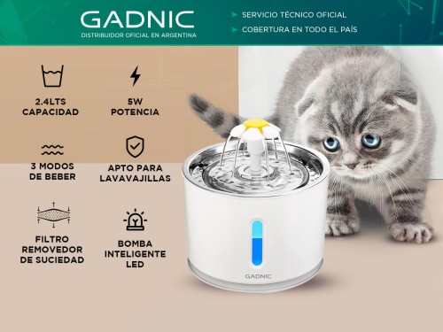 Fuente De Agua Recirculante Gadnic Para Perros Y Gatos Acero Inoxidabl