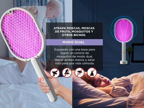 Raqueta Paleta Mata Moscas Mosquitos Recargable Usb dual Trampa insect