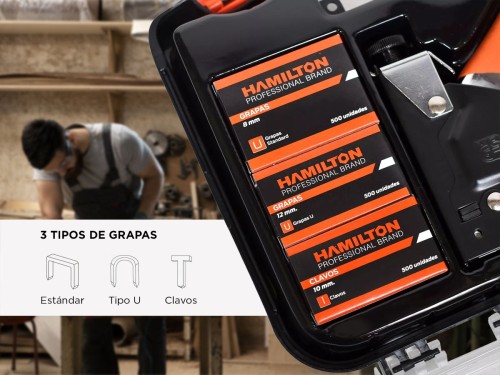 Engrampadora Clavadora Profesional Hamilton Maletin Grapas 3 en 1