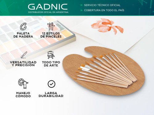 Set de Pinceles Gadnic 12 Brochas con Paleta