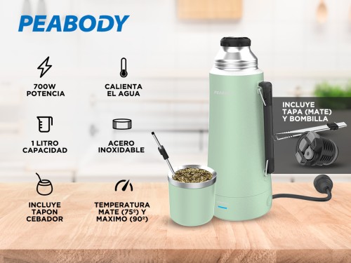 Termo Electrico Peabody E-termo 700w 1 Litro Pico Cebador Y Bombilla