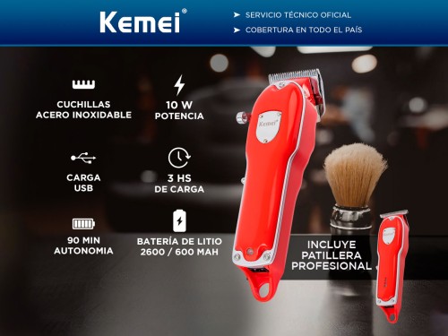 Maquina Cortar El Pelo Profesional Kemei KM-3911 Recargable + Patiller