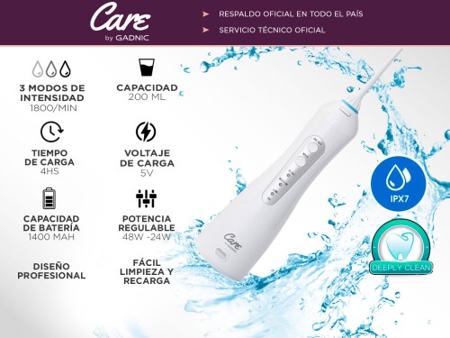 Irrigador Bucal Gadnic 100psi 200ml 3 Velocidades Inalámbrico 4 Boquil