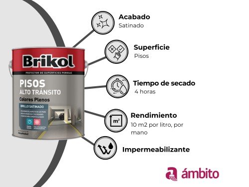 Pintura Para Pisos Alto Tránsito Satinado Brik-col 4 Litros