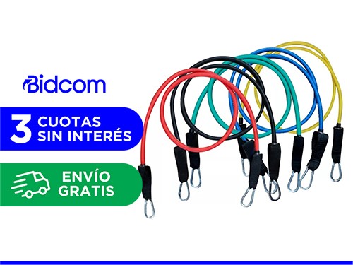 Bandas Elásticas Gadnic Kit x5 1.2mts 5 Intensidades + Anclajes y Acce