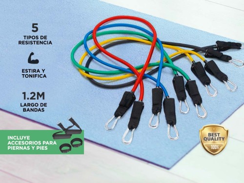 Bandas Elásticas Gadnic Kit x5 1.2mts 5 Intensidades + Anclajes y Acce