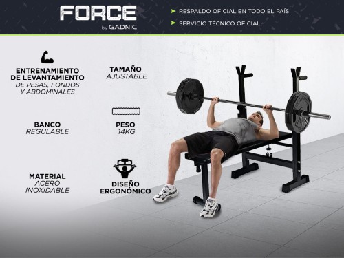 Banco Press Plano Gadnic Regulable Pecho Fondos Abdominales