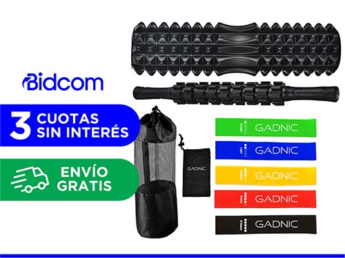 Kit Rolo Yoga Fitnes + Bandas Resistencia + Palo Masajeador