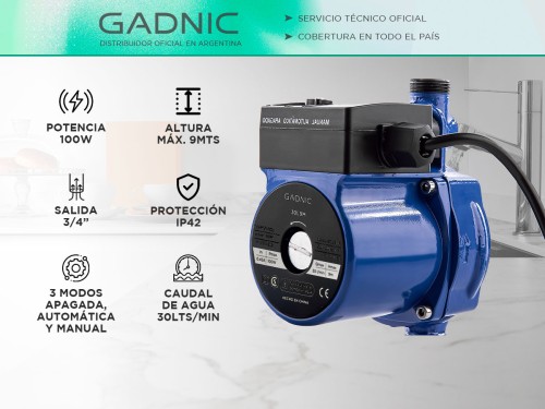 Bomba Presurizadora Gadnic 30L9M Elevadora 9mts 30lt/min 100w Automáti