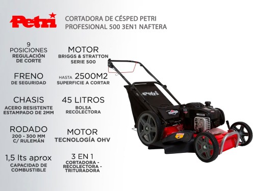 Cortadora de Césped Petri Profesional 500 3en1 Naftera Motor Briggs &