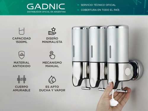 Dispenser Triple de Pared Gadnic Para Jabón Shampoo Crema