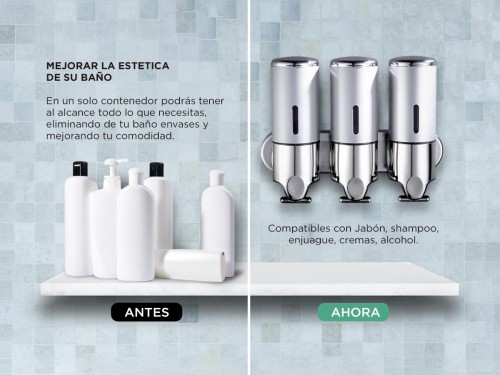 Dispenser Triple de Pared Gadnic Para Jabón Shampoo Crema