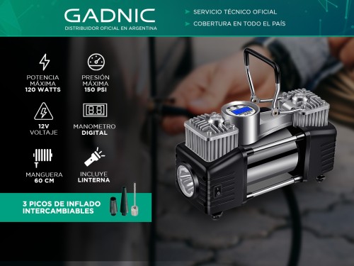 Compresor 12v Doble cilindro Gadnic AV37-TY Digital Auto Linterna