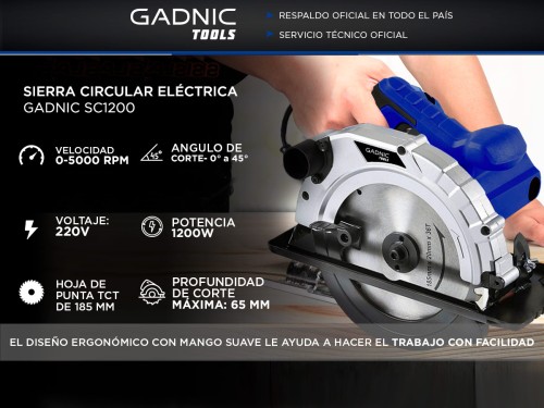 Sierra Circular Eléctrica Gadnic SC1650 Multipropósito 1200W 185mm