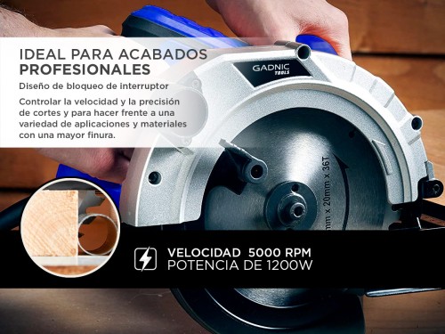 Sierra Circular Eléctrica Gadnic SC1650 Multipropósito 1200W 185mm