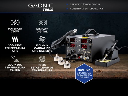 Estación de Soldado Gadnic 909D SMD 750w Profesional 4 en 1