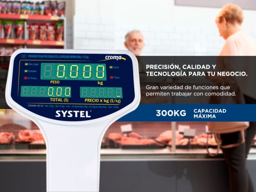 Balanza Comercial Systel Croma Bateria 31kg Mástil 200 Articulos