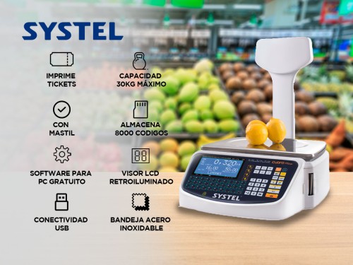 Balanza Comercial Systel Cuora Max ST Con Mastil 30kg Ticket Digital L