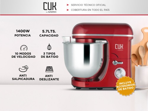 Batidora de Pie 1400w Gadnic 5.7L 10 Velocidades Con Accesorios