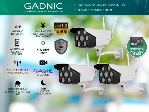 Camaras De Seguridad Gadnic CM200W x3 IP WIFI Exteriores HD 1080P