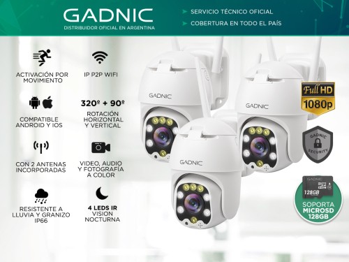 Camaras De Seguridad Gadnic DM300W x3 IP WIFI Para Exteriores 1080P Vi