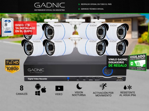 Cámaras de Seguridad x8 + DVR Gadnic SX16 IP Premium Interior / Exteri