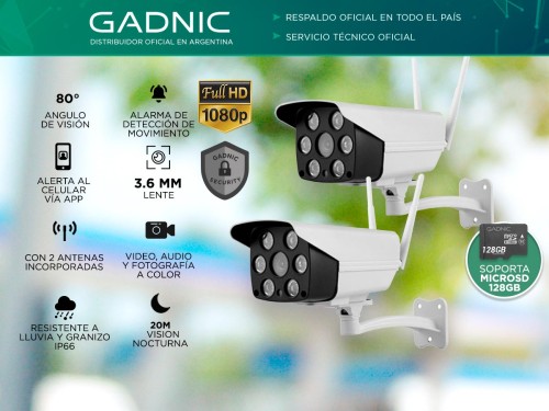 Camaras De Seguridad Gadnic CM200W x2 IP WIFI Exteriores HD 1080P