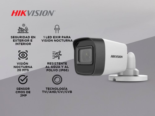 Cámara de seguridad Bullet Hikvision DS-2CE16D0T-EXIPF 2MP Interior Ex