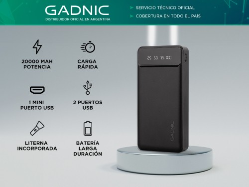 Cargador Portátil Gadnic K43 20000 mAh 2 puestos USB + Display