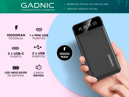 Cargador Portátil Gadnic K42 10000 mAh 2 puestos USB + Display