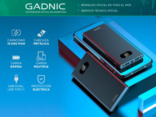 Power Bank Gadnic BC58U 15.000mah Metalico Carga Rápida