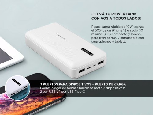 Power Bank Cargador portatil Gadnic 20000Mah Cable Micro Usb Tipo C