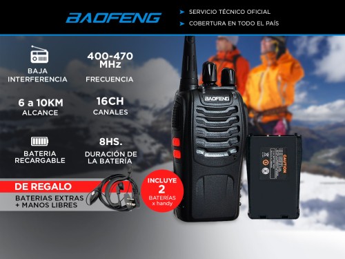 Handy Baofeng BF-888S 5w 16CH UHF Hasta 10km + 2 Baterías y Manos Libr