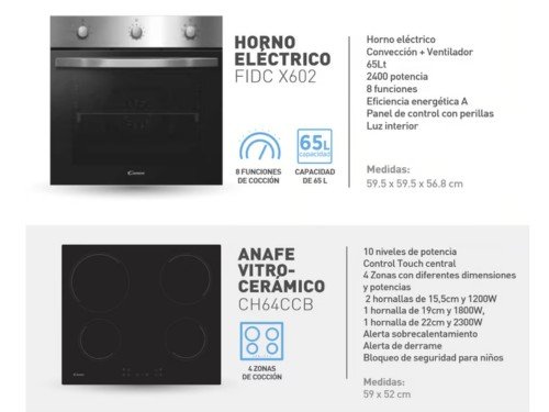 Smart Pack Candy Horno FIDC X602 + Anafe vitrocerámico CH64CCB