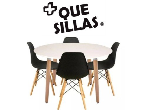 Juego De Comedor Mesa Redonda 90cm + 4 Sillas Eames Moderno