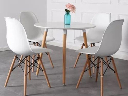 Juego De Comedor Mesa Redonda 90cm + 4 Sillas Eames Moderno