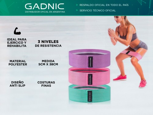 Bandas Elásticas Gadnic Fit Polyester Kit x3 de Resistencia Circulares