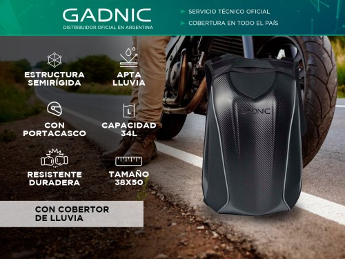 Mochila Para Moto Semi Rígida Portacasco Gadnic MBP48-ST Con Cobertor