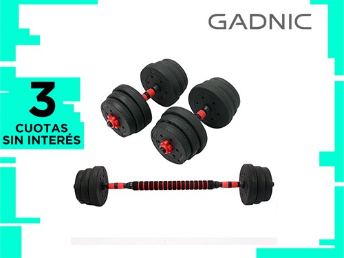 Kit Mancuernas Y Barra Gadnic FT340 20 Kg Tope A Rosca Discos