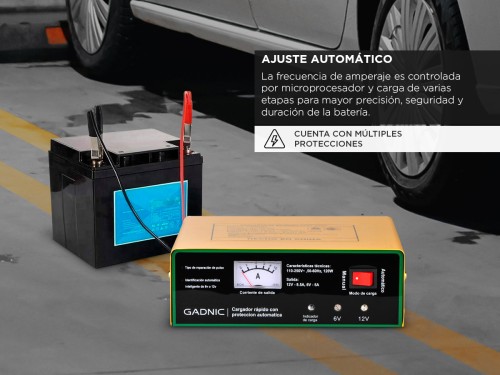 Cargador Automático de Batería Gadnic para Vehículos Tensión 6V 12V