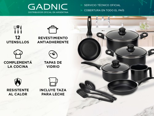 Juegos de 12 Utensilios de Cocina Gadnic KO2 Cuchara Espátula Ollas y