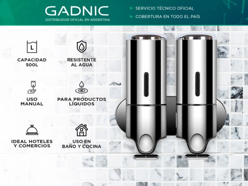 Dispenser Doble de Jabón Gadnic LSI61 Para Pared Manual Líquidos Gel