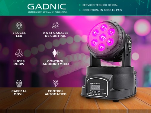 Cabezal Movil Gadnic DJ-P55RTY 7 Led Robótico