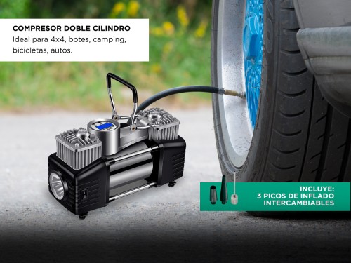 Compresor 12v Doble cilindro Gadnic AV37-TY Digital Auto Linterna