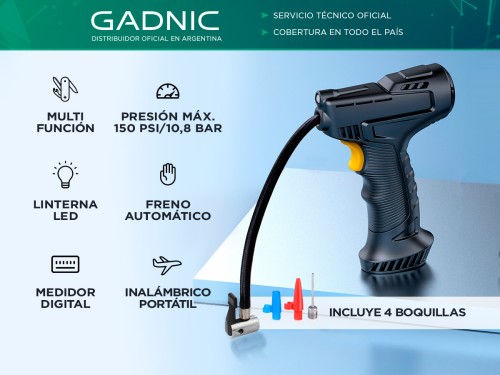 Bomba Inflador de Neumáticos Eléctrico Gadnic INF211 Con Pantalla Digi