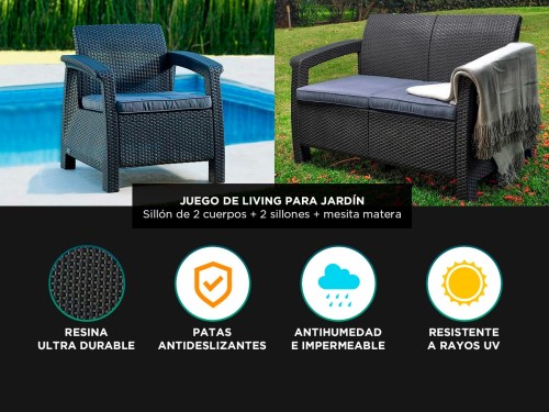 Juego De Living Jardin Exterior Gadnic Komfort 2 Cuerpos