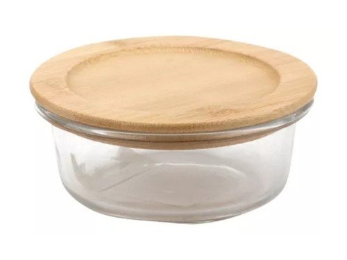 Contenedor Hermético Vidrio Tapa Bambu 13 Cm X 5,6 Cm Carol