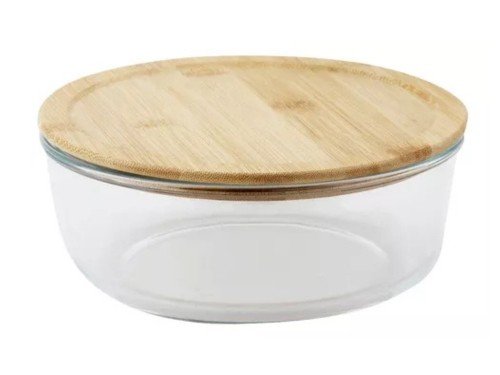 Contenedor Hermético Vidrio Tapa Bambu 19 Cm X 7,6 Cm Carol