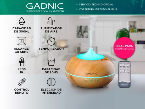 Difusor Gadnic Plus Humidificador Ultrasónico 300ml 20hs 7 Colores